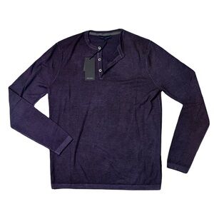 NEW Patrick Assaraf mens purple solid 100% wool long sleeve Henley shirt NWT